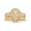 Thumbnail Image 4 of 0.95 CT. T.W. Oval Multi-Diamond Triple Row Split Shank Bridal Set in 10K Gold