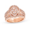 Thumbnail Image 0 of 0.95 CT. T.W. Oval Multi-Diamond Triple Row Split Shank Bridal Set in 10K Rose Gold