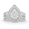 Thumbnail Image 3 of 1.23 CT. T.W. Pear Multi-Diamond Teardrop Frame Split Shank Vintage-Style Bridal Set in 10K White Gold