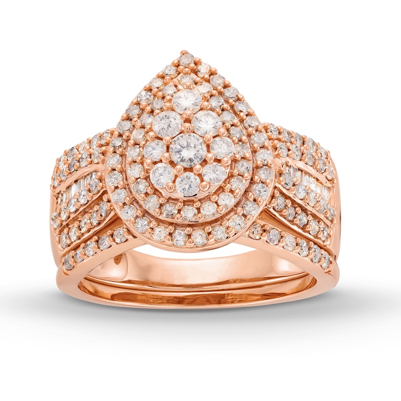 1.23 CT. T.W. Pear Multi-Diamond Teardrop Bow-Tie Bridal Set in 10K Rose Gold|Peoples Jewellers
