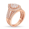 1.23 CT. T.W. Pear Multi-Diamond Teardrop Frame Split Shank Vintage-Style Bridal Set in 10K Rose Gold