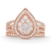 1.23 CT. T.W. Pear Multi-Diamond Teardrop Frame Split Shank Vintage-Style Bridal Set in 10K Rose Gold