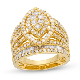 1.69 CT. T.W. Marquise Multi-Diamond Vintage-Style Bridal Set in 10K Gold