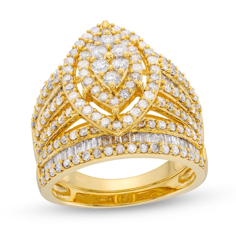 1.69 CT. T.W. Marquise Multi-Diamond Vintage-Style Bridal Set in 10K Gold