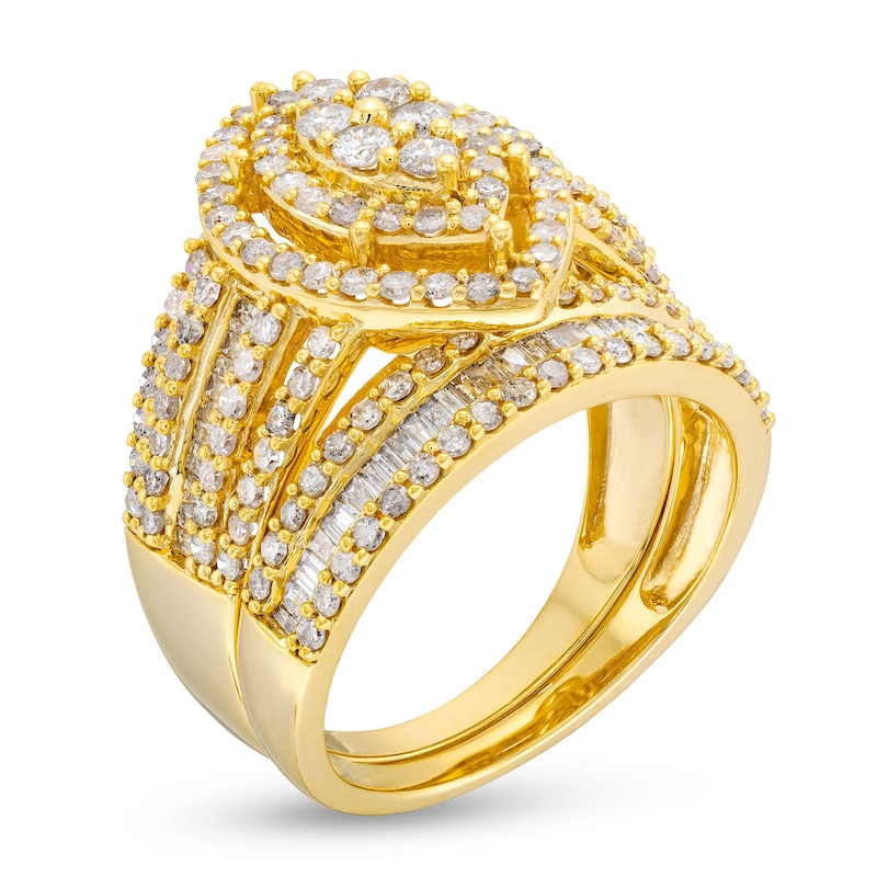 1.69 CT. T.W. Marquise Multi-Diamond Vintage-Style Bridal Set in 10K Gold