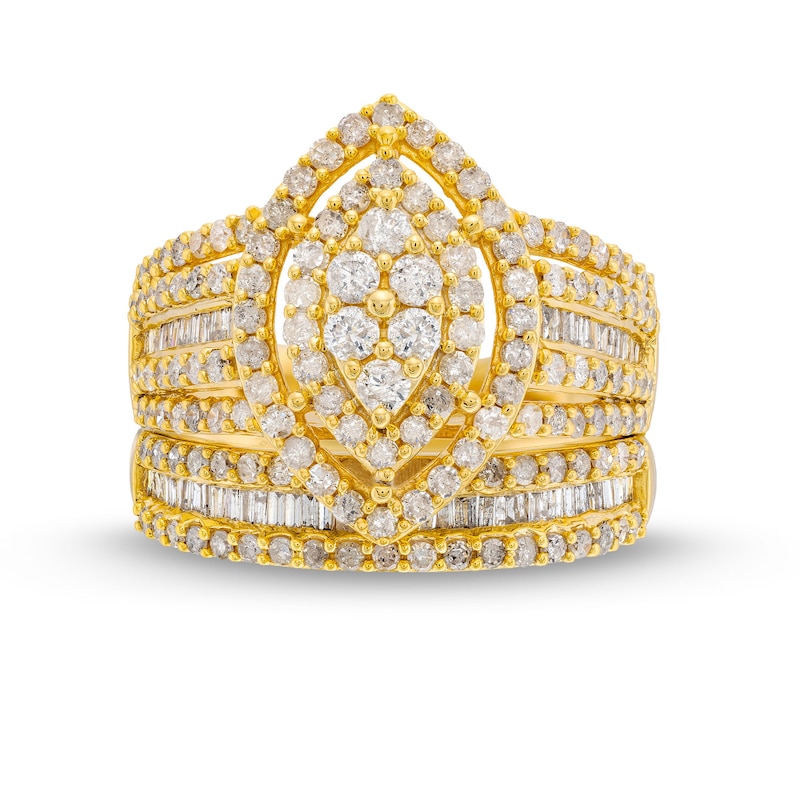 1.69 CT. T.W. Marquise Multi-Diamond Vintage-Style Bridal Set in 10K Gold