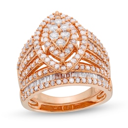 1.69 CT. T.W. Marquise Multi-Diamond Vintage-Style Bridal Set in 10K Rose Gold