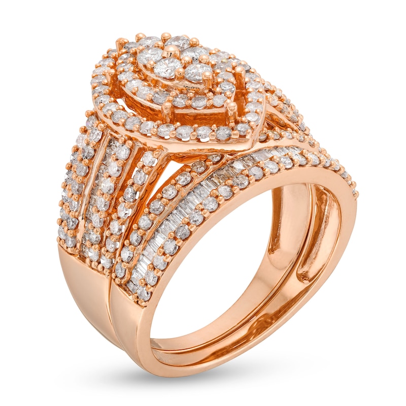 1.69 CT. T.W. Marquise Multi-Diamond Vintage-Style Bridal Set in 10K Rose Gold|Peoples Jewellers
