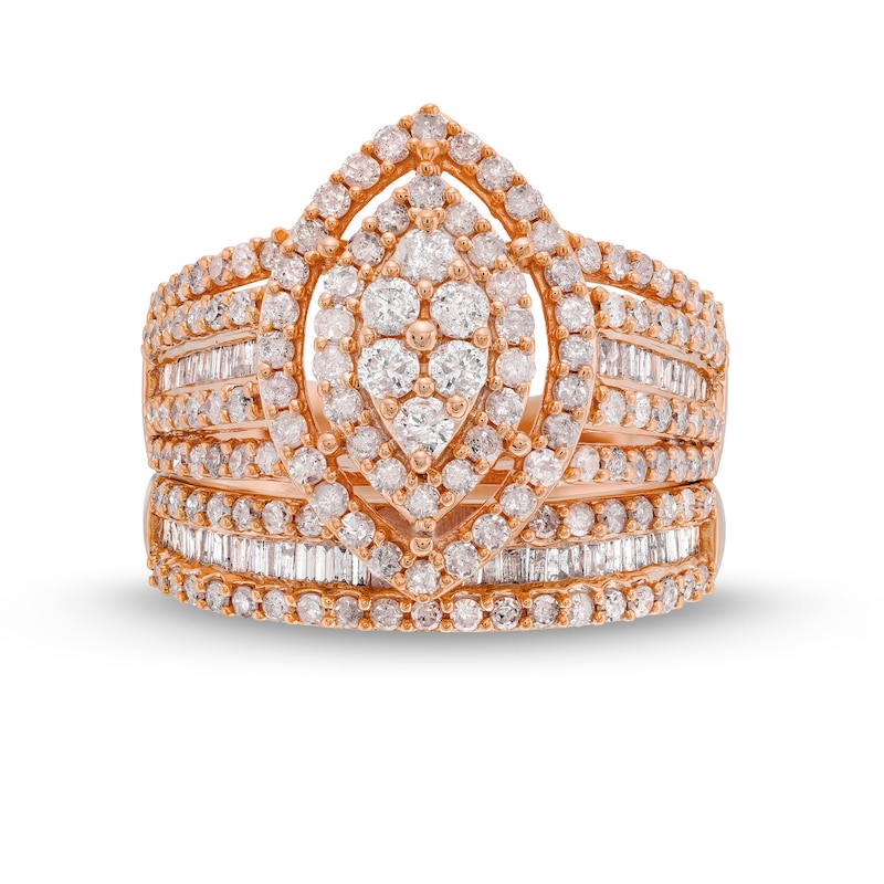 1.69 CT. T.W. Marquise Multi-Diamond Vintage-Style Bridal Set in 10K Rose Gold|Peoples Jewellers