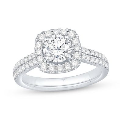 1.58 CT. T.W. Diamond Cushion Frame Double Row Engagement Ring in 14K White Gold (I/I1)