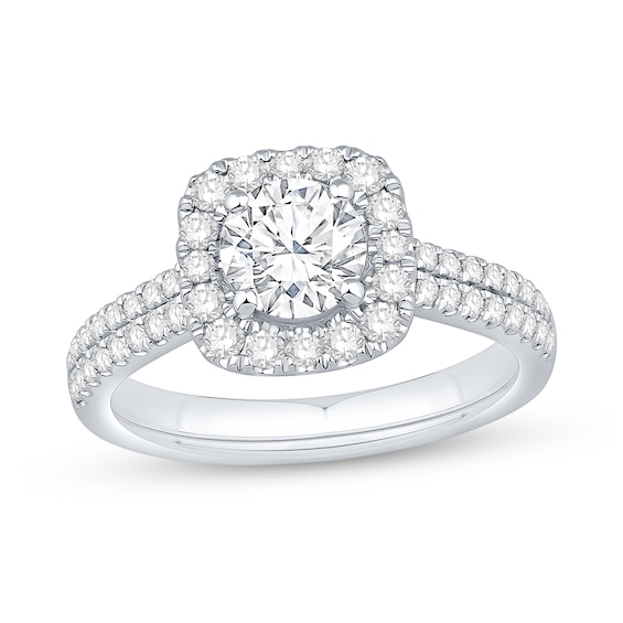 1.58 CT. T.W. Diamond Cushion Frame Double Row Engagement Ring in 14K White Gold (I/I1)