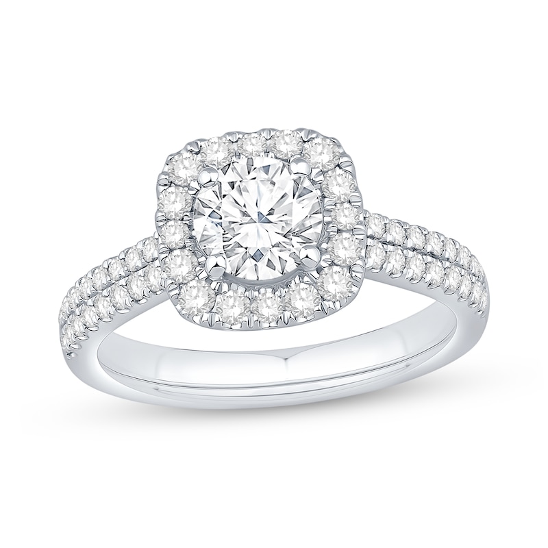 1.58 CT. T.W. Diamond Cushion Frame Double Row Engagement Ring in 14K White Gold (I/I1)|Peoples Jewellers