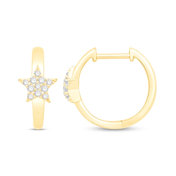 0.145 CT. T.W. Multi-Diamond Star Hoop Earrings in 10K Gold