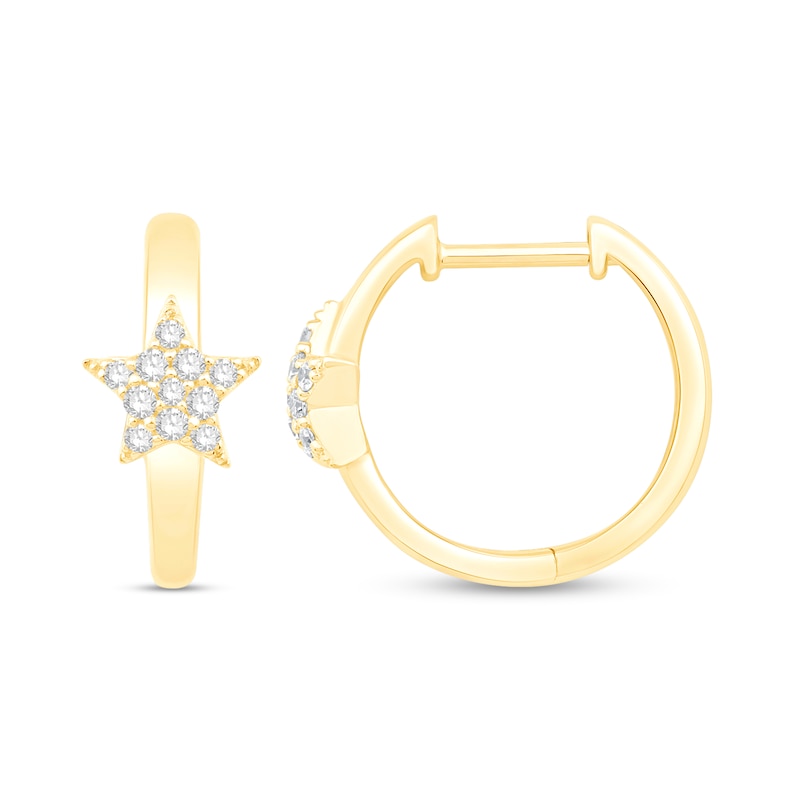 0.145 CT. T.W. Multi-Diamond Star Hoop Earrings in 10K Gold|Peoples Jewellers