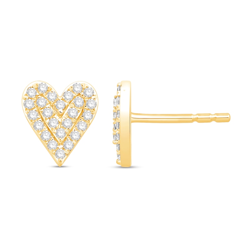 0.23 CT. T.W. Multi-Diamond Heart Stud Earrings in 10K Gold|Peoples Jewellers