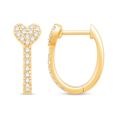 0.23 CT. T.W. Diamond Heart-Top Hoop Earrings in 10K Gold