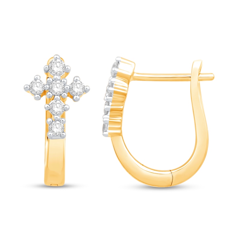 0.23 CT. T.W. Diamond Gothic-Style Cross Hoop Earrings in 10K Gold|Peoples Jewellers