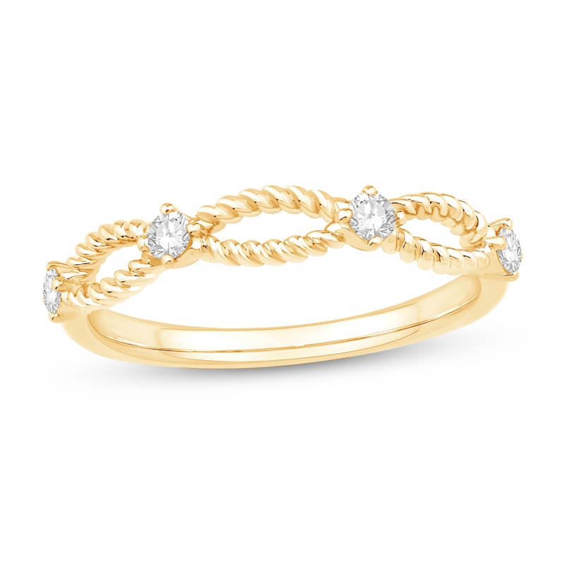 0.145 CT. T.W. Diamond Station Rope Split Shank Ring in 10K Gold|Peoples Jewellers
