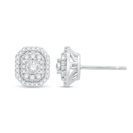 0.38 CT. T.W. Emerald Multi-Diamond Octagon Stud Earrings in 10K White Gold