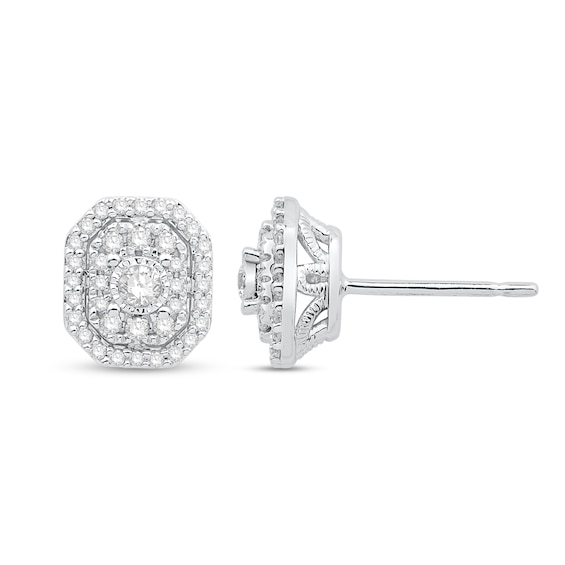 0.38 CT. T.W. Emerald Multi-Diamond Octagon Stud Earrings in 10K White Gold