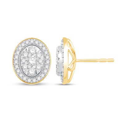 0.58 CT. T.W. Oval Multi-Diamond Polished Frame Stud Earrings in 10K Gold