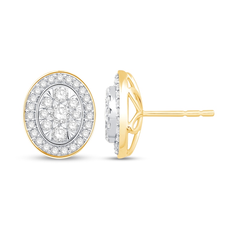 0.58 CT. T.W. Oval Multi-Diamond Polished Frame Stud Earrings in 10K Gold|Peoples Jewellers