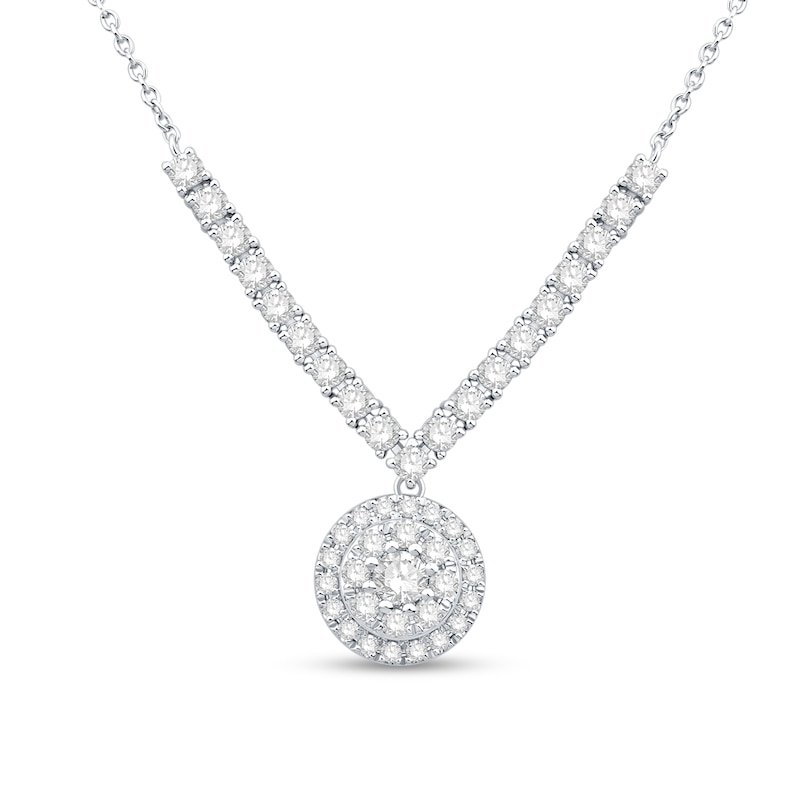 0.80 CT. T.W. Multi-Diamond Dangle Chevron Necklace in 10K White Gold|Peoples Jewellers