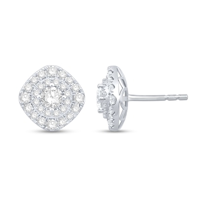 0.95 CT. T.W. Multi-Diamond Cushion Frame Stud Earrings in 10K White Gold