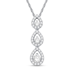 0.58 CT. T.W. Diamond Teardrop Three Stone Pendant in 10K White Gold