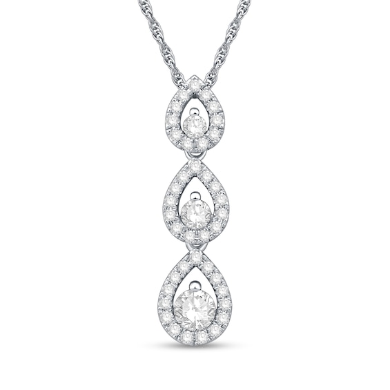 0.58 CT. T.W. Diamond Teardrop Three Stone Pendant in 10K White Gold