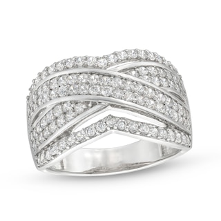 0.95 CT. T.W. Diamond Edge Double Row Criss-Cross Band in 10K Gold