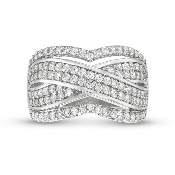 0.95 CT. T.W. Diamond Edge Double Row Criss-Cross Band in 10K Gold