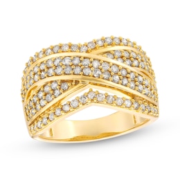 0.95 CT. T.W. Diamond Edge Double Row Criss-Cross Band in 10K Gold