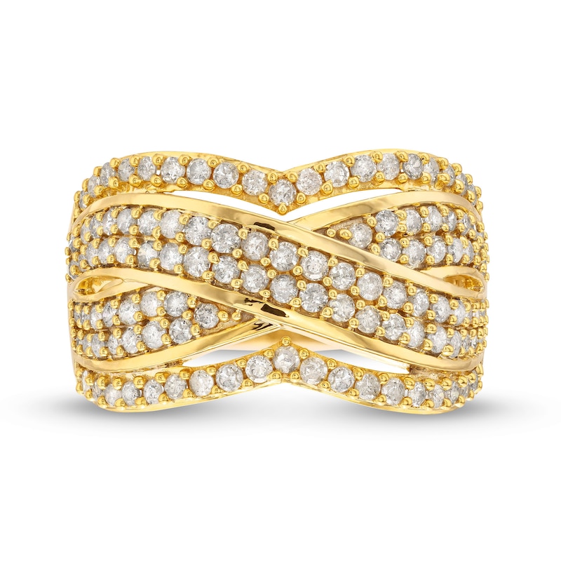 Main Image 4 of 0.95 CT. T.W. Diamond Edge Double Row Criss-Cross Band in 10K Gold