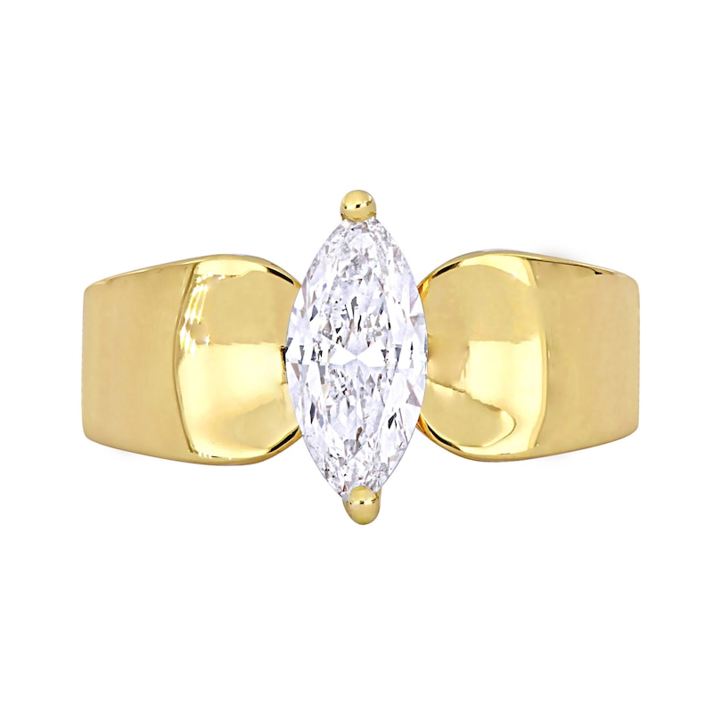 14K Gold Slanted Marquise and Round Diamond Ring