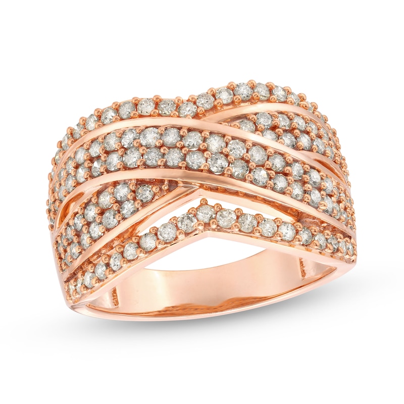 0.95 CT. T.W. Diamond Edge Double Row Criss-Cross Band in 10K Rose Gold|Peoples Jewellers