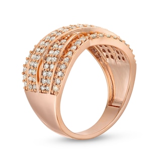 0.95 CT. T.W. Diamond Edge Double Row Criss-Cross Band in 10K Rose Gold