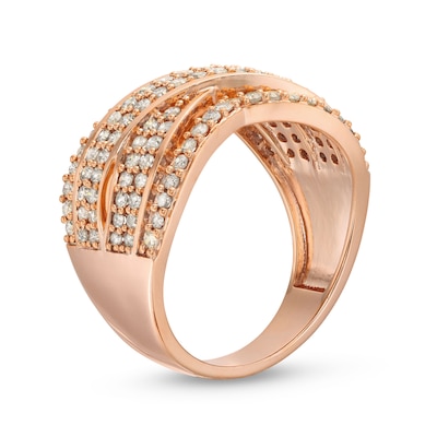 0.95 CT. T.W. Diamond Edge Double Row Criss-Cross Band in 10K Rose Gold