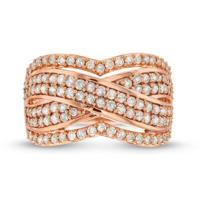 0.95 CT. T.W. Diamond Edge Double Row Criss-Cross Band in 10K Rose Gold