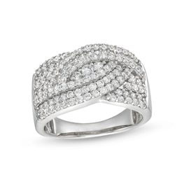 0.95 CT. T.W. Diamond Triple Row Overlay Band in 10K White Gold