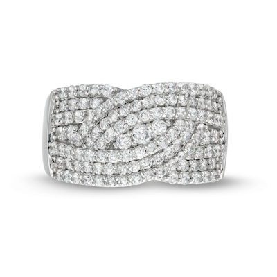 0.95 CT. T.W. Diamond Triple Row Overlay Band in 10K Gold