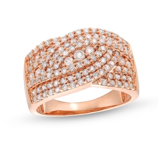 0.95 CT. T.W. Diamond Triple Row Overlay Band in 10K Rose Gold