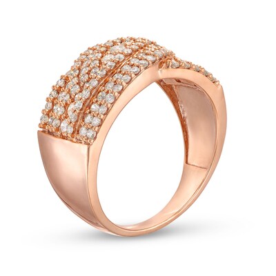 0.95 CT. T.W. Diamond Triple Row Overlay Band in 10K Rose Gold