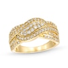 Thumbnail Image 1 of 0.69 CT. T.W. Diamond Double Row Wave Bypass Ring in 10K Gold