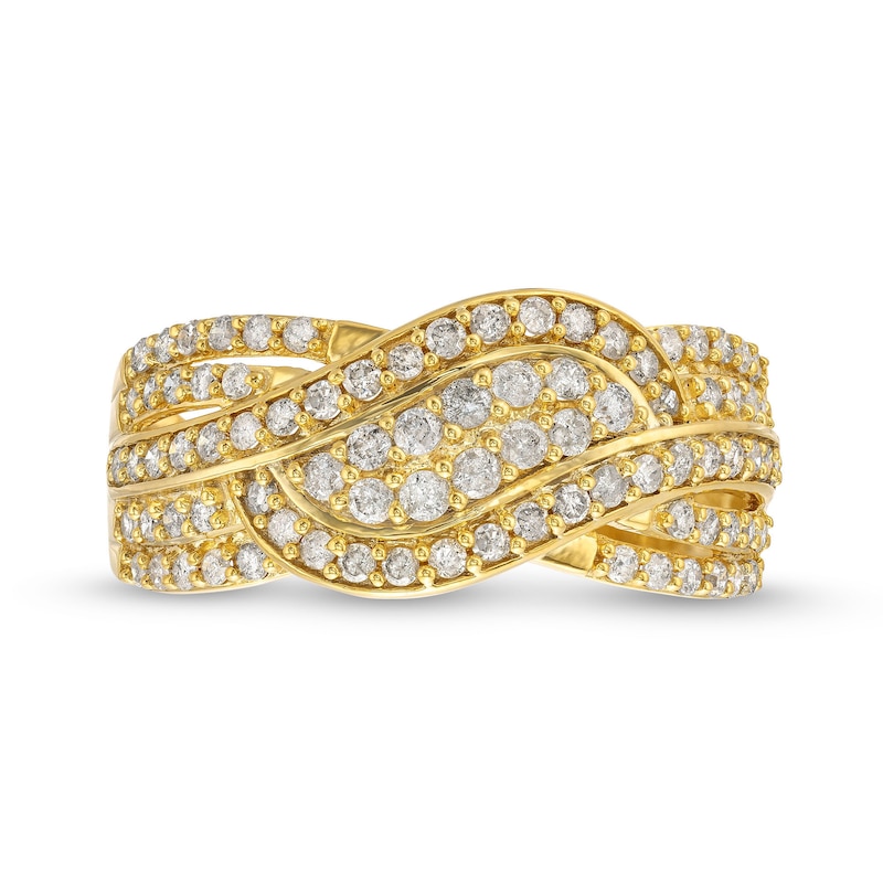 Main Image 4 of 0.69 CT. T.W. Diamond Double Row Wave Bypass Ring in 10K Gold