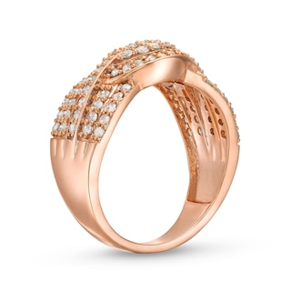 0.69 CT. T.W. Diamond Double Row Wave Bypass Ring in 10K Rose Gold