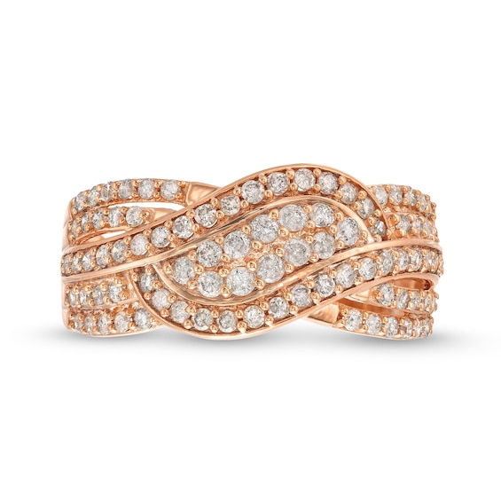 0.69 CT. T.W. Diamond Double Row Wave Bypass Ring in 10K Rose Gold