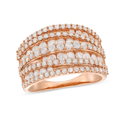 1.95 CT. T.W. Diamond Layered Overlay Multi-Row Band in 10K Rose Gold