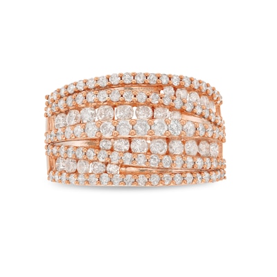 1.95 CT. T.W. Diamond Layered Overlay Multi-Row Band in 10K Rose Gold