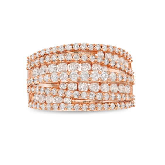 1.95 CT. T.W. Diamond Layered Overlay Multi-Row Band in 10K Rose Gold